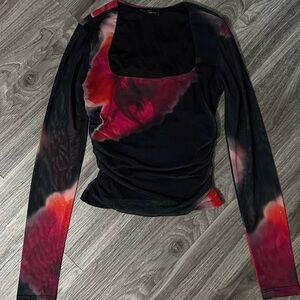 Dynamite Scarlett mesh rushed square neck longsleeve